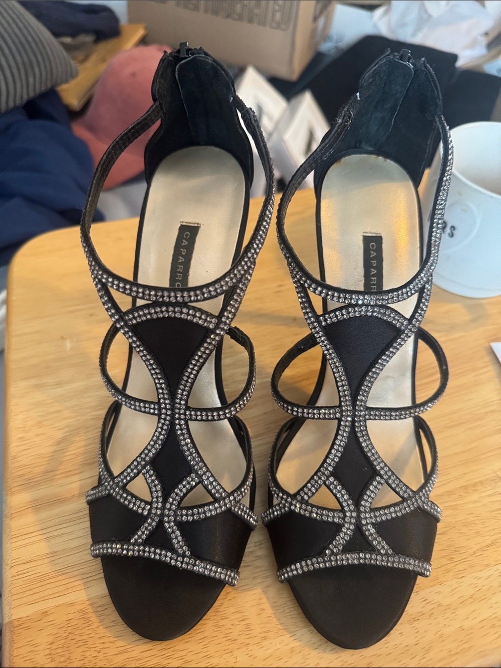 Caparros Black Crystal-Strap Dress Sandals